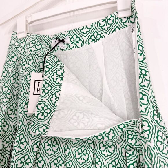 THML Green White Fleur Print 100% Cotton A line Pleated Mini Skirt NEW - Picture 10 of 16